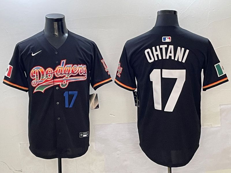 Men Los Angeles Dodgers #17 Ohtani Black rainbow Nike 2025 MLB Jersey style 2